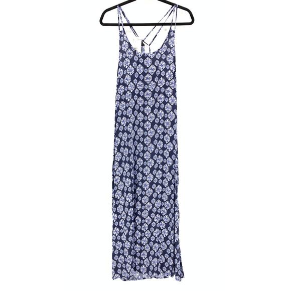 H&M Dress Women's Size 14 Halter Neck Maxi Blue White Print NEW - Picture 1 of 7